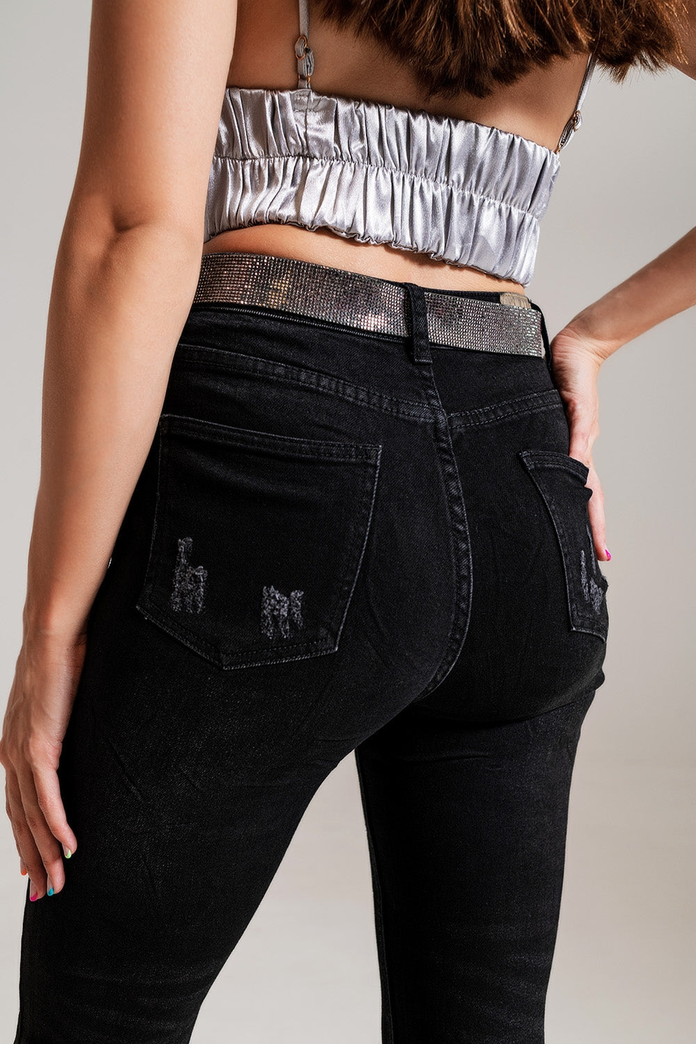 Jeans Skinny avec Détails Ornés en Lavage Noir