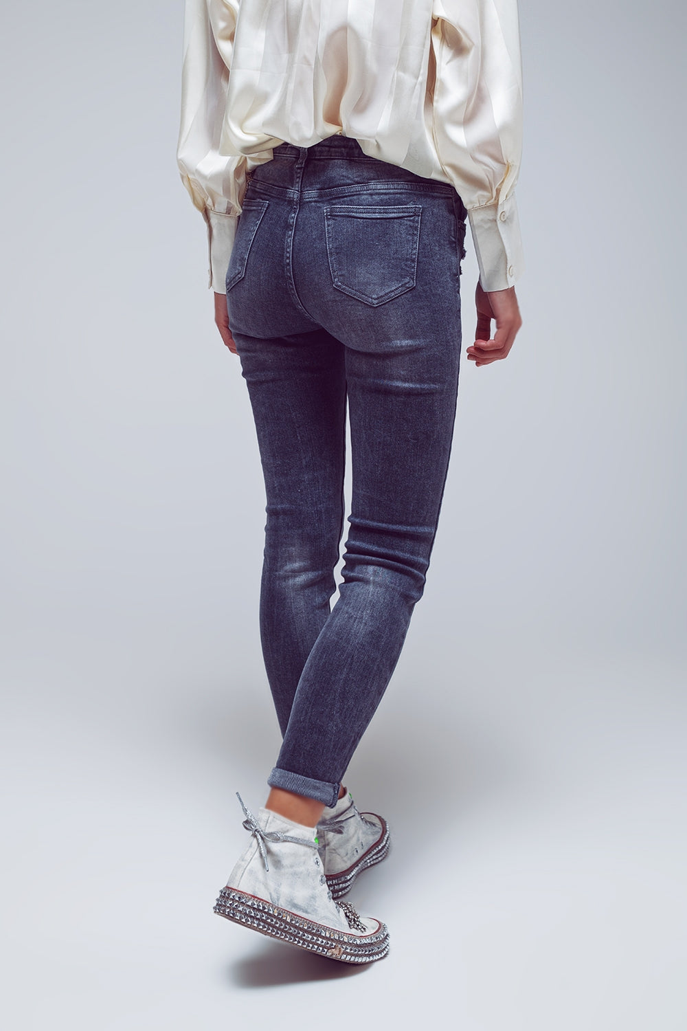 Jeans skinny déchirés en gris
