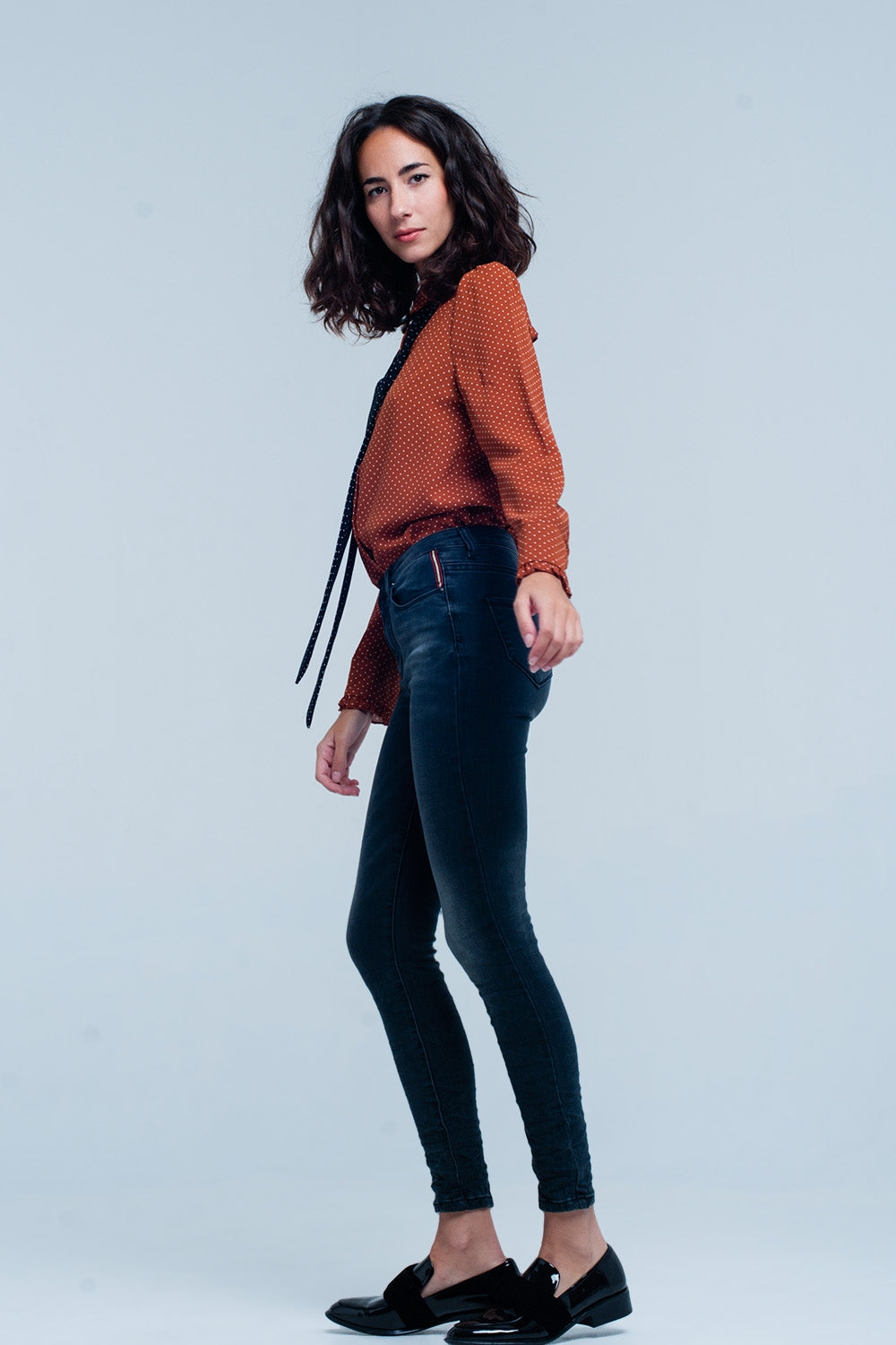 Jeans Skinny noir ridée taille haute