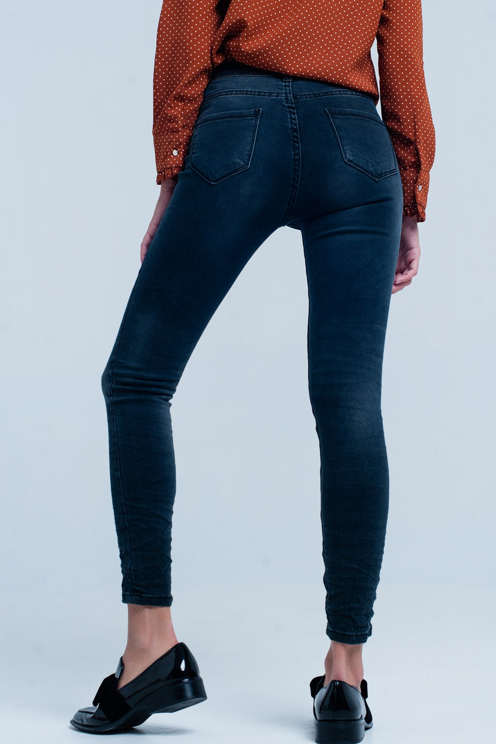 Jeans Skinny noir ridée taille haute