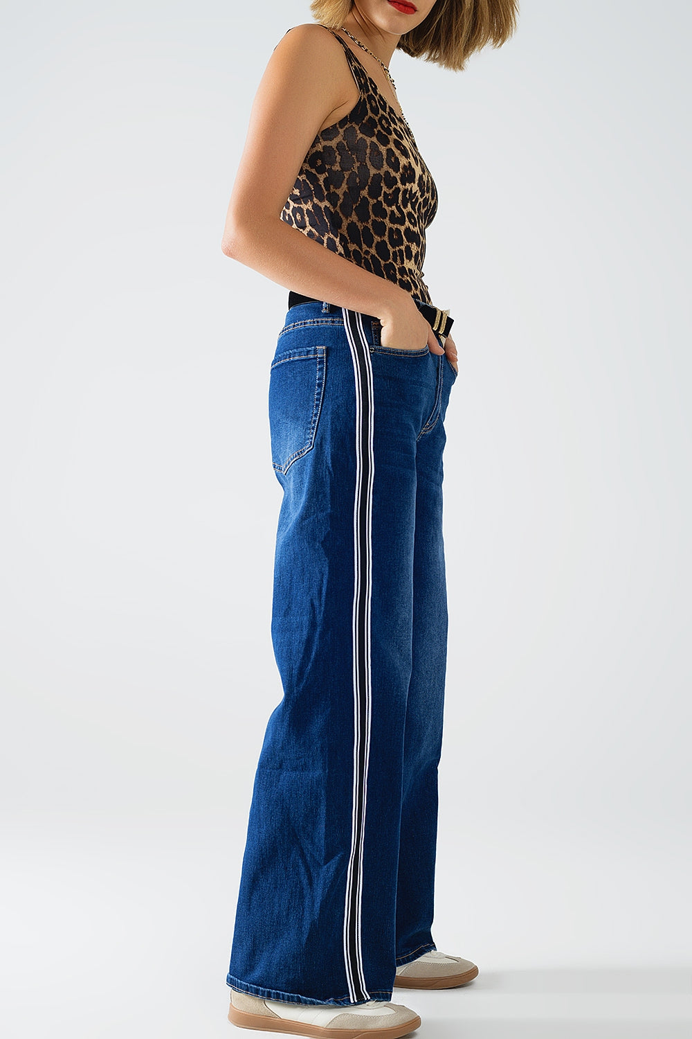 Q2 Jeans super larges avec rayures sur le côté