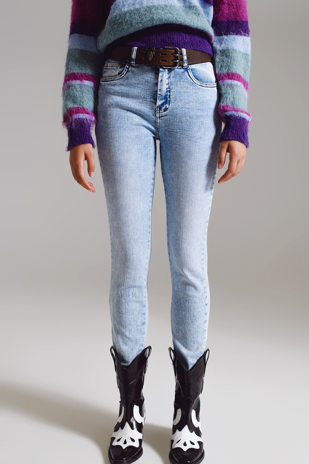 Q2 Jeans ultra skinny taille mi-haute en denim bleu clair