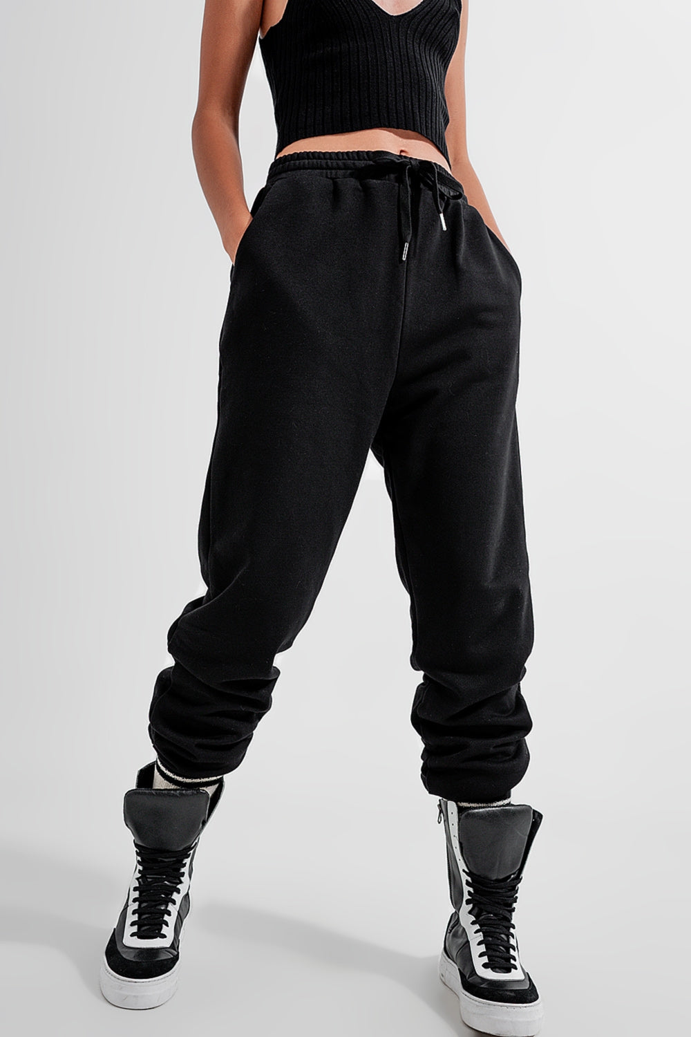 Jogger basique en coton avec lien à nouer Noir