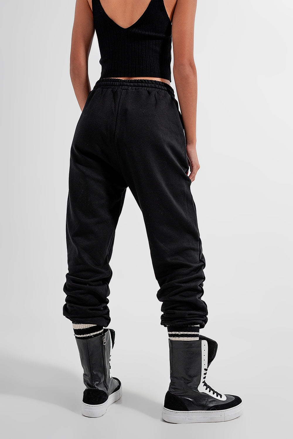 Jogger basique en coton avec lien à nouer Noir