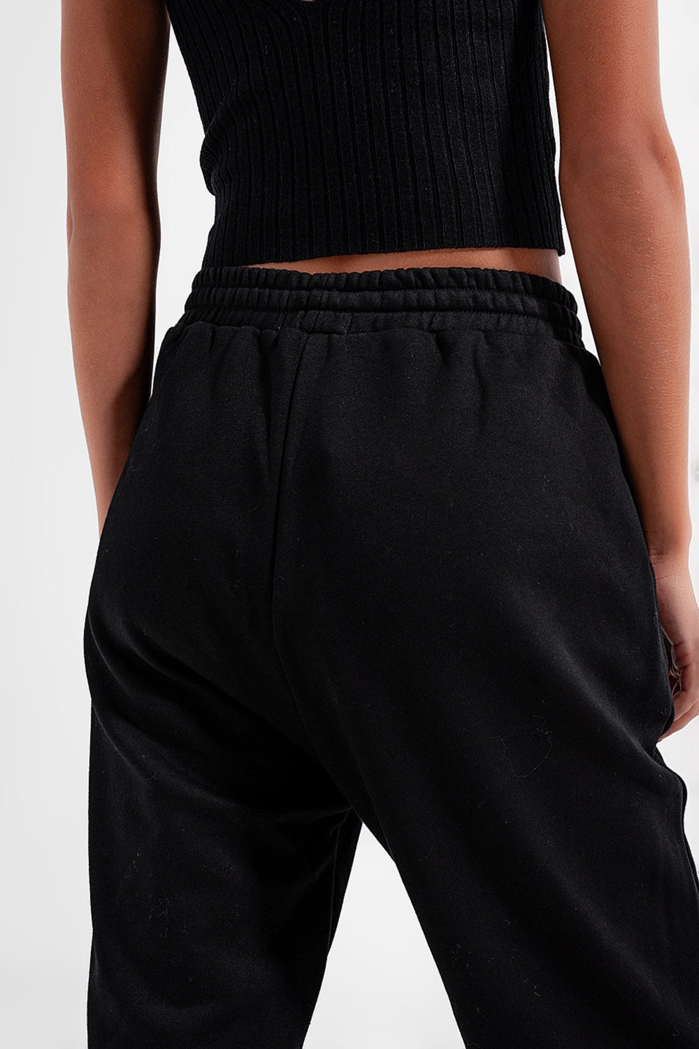 Jogger basique en coton avec lien à nouer Noir