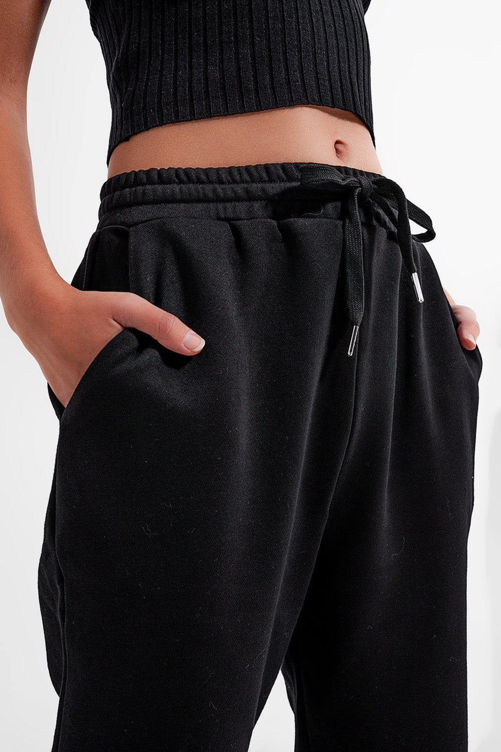 Jogger basique en coton avec lien à nouer Noir