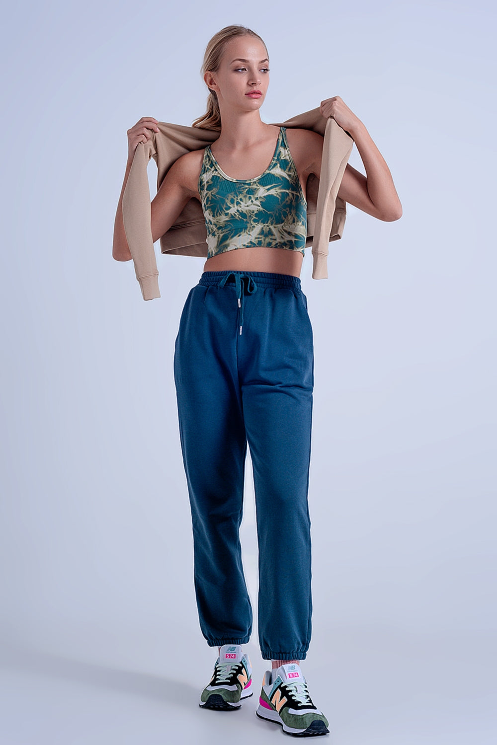 Jogger basique en coton avec lien à nouer Vert foncé