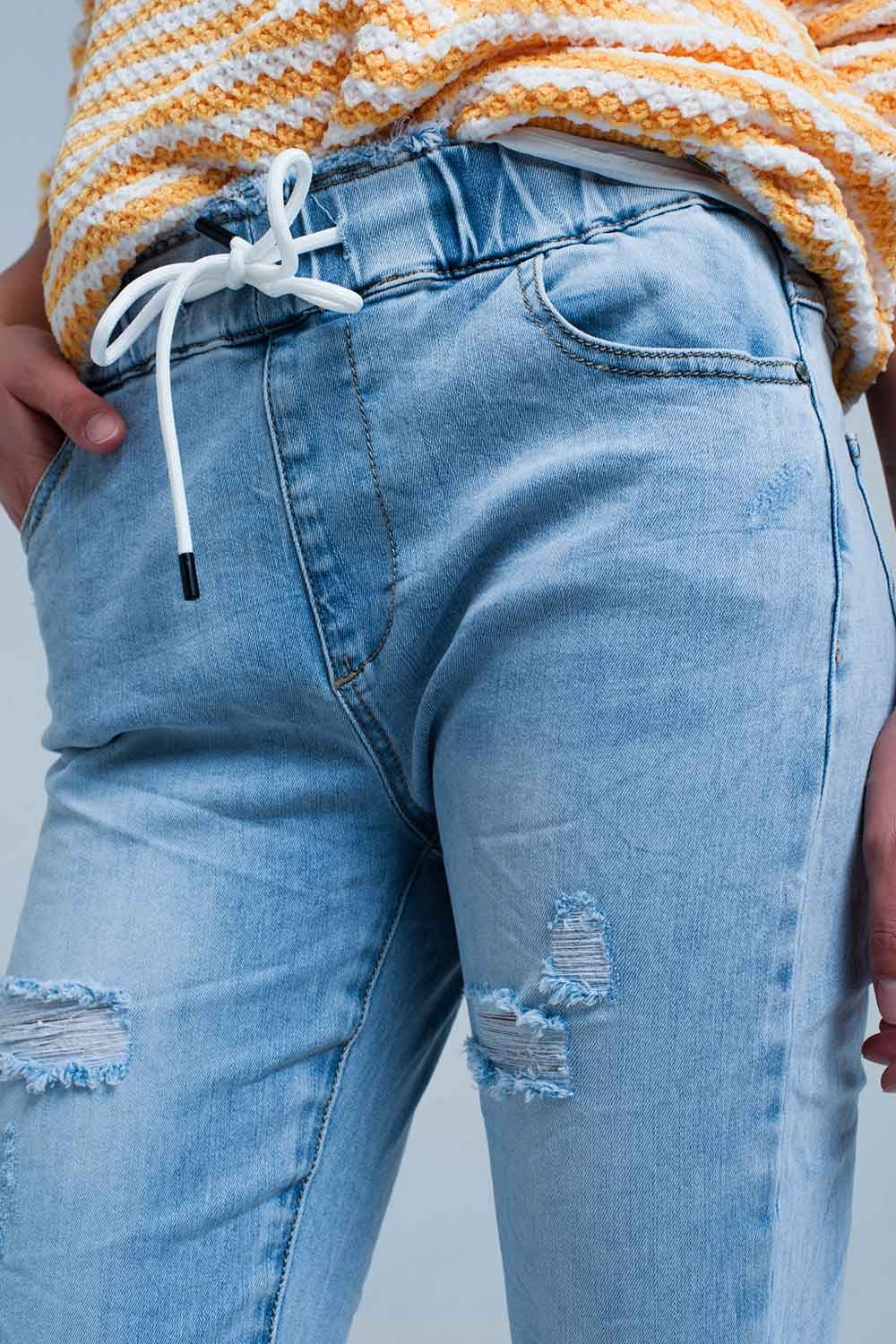 Jogger Délavé Clair avec Cordon de Serrage à La Taille
