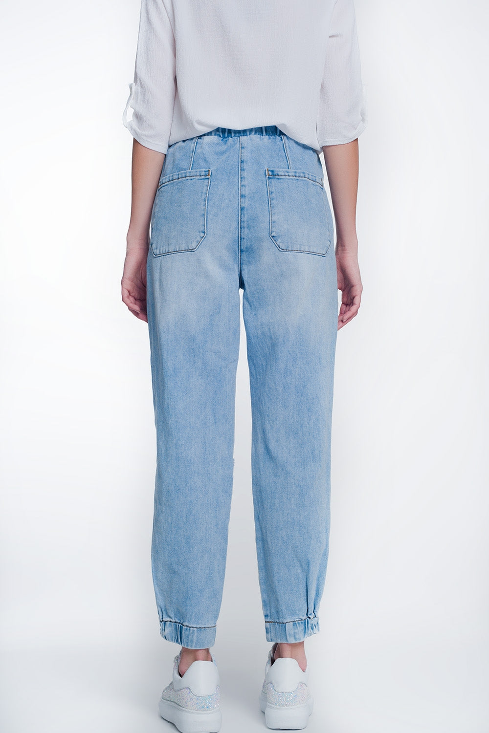 Jogger en jean déchirés bleu clair délavé