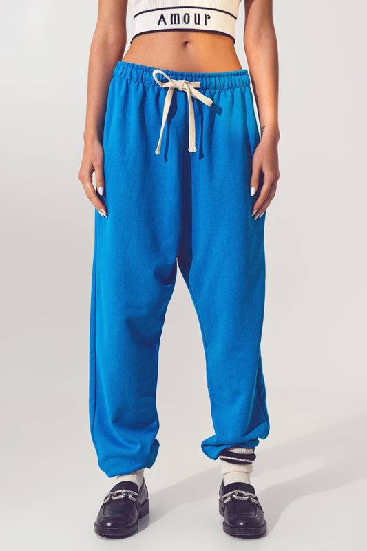 Q2 Jogging Oversize à Taille Nouée en Bleu