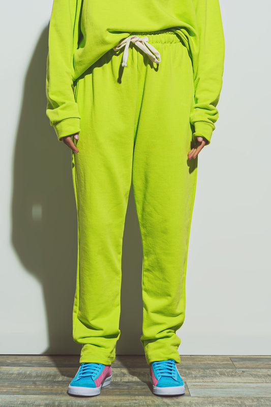 Q2 Jogging Oversize à Taille Nouée en Lime