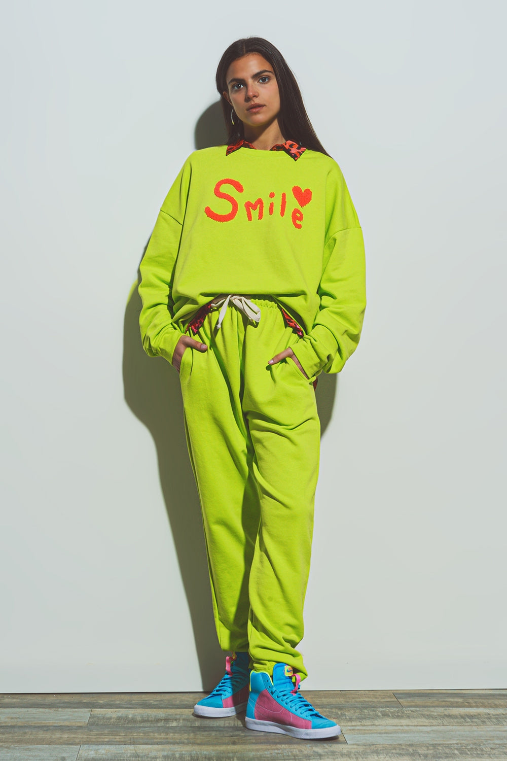 Jogging Oversize à Taille Nouée en Lime