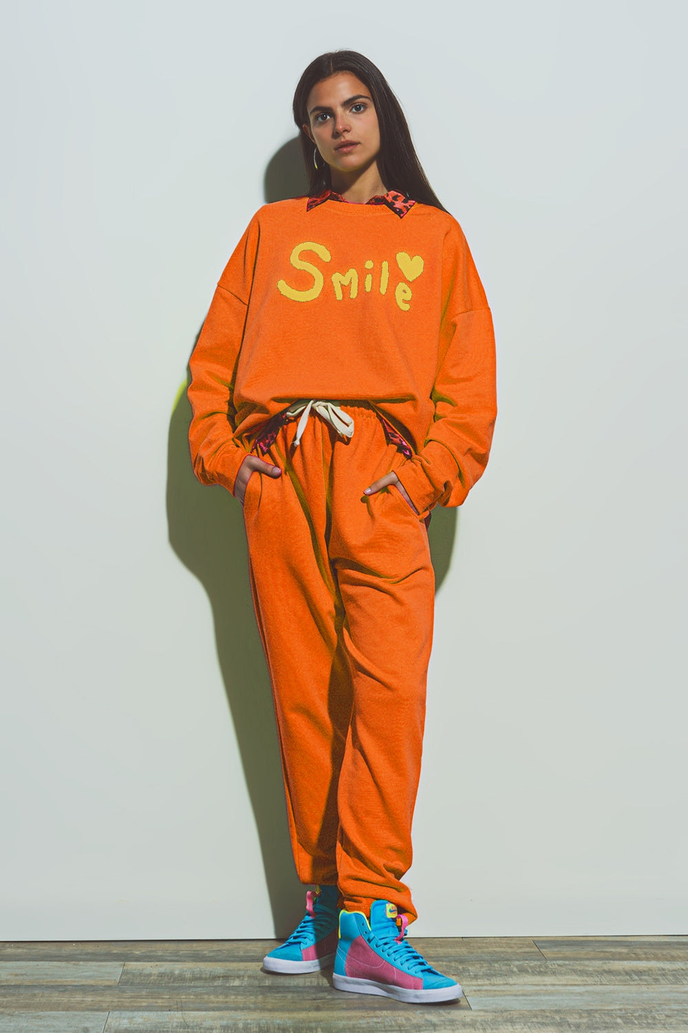 Jogging oversize à taille nouée en orange vif