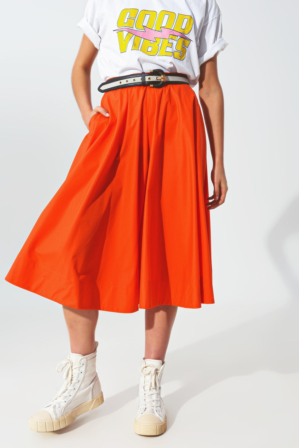 Jupe a-line avec bande élastique à la taille en orange