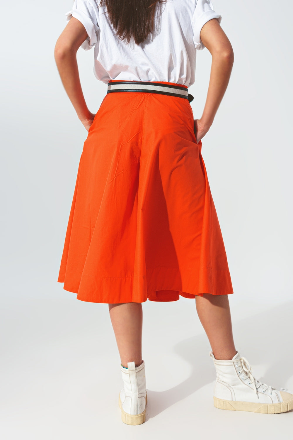 Jupe a-line avec bande élastique à la taille en orange