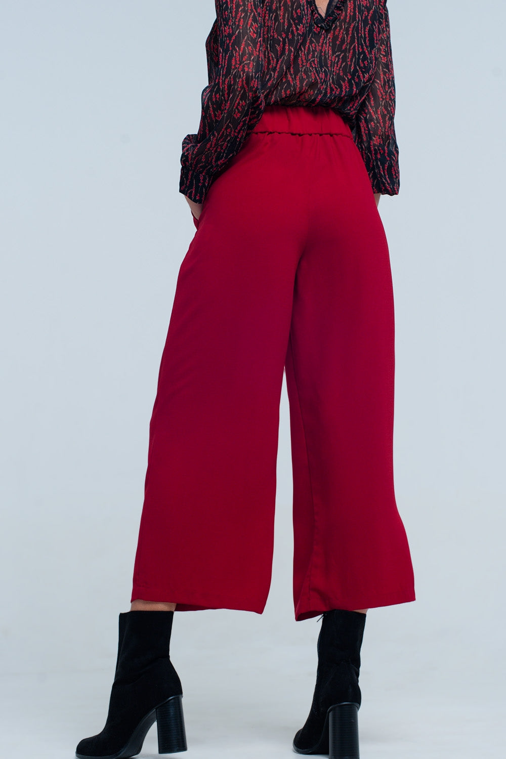 Jupe-culotte rouge large à détail ceinture