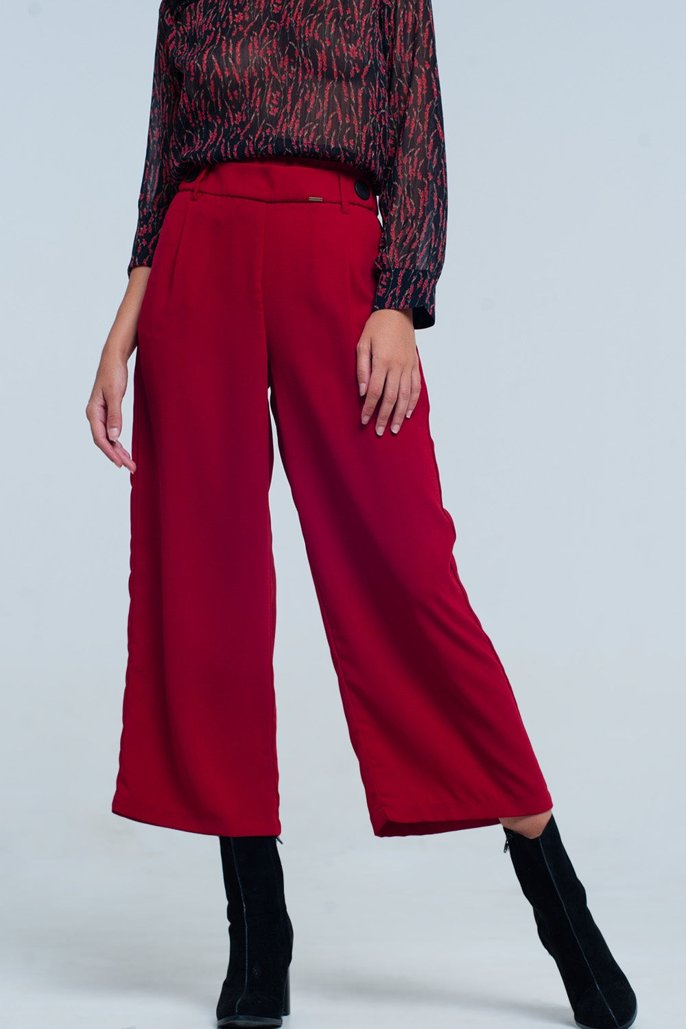 Jupe-culotte rouge large à détail ceinture