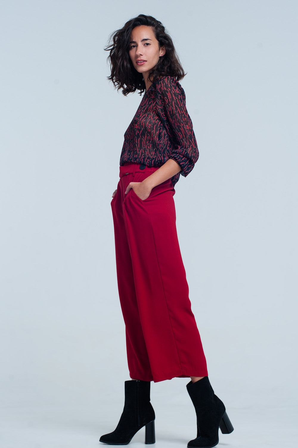 Jupe-culotte rouge large à détail ceinture