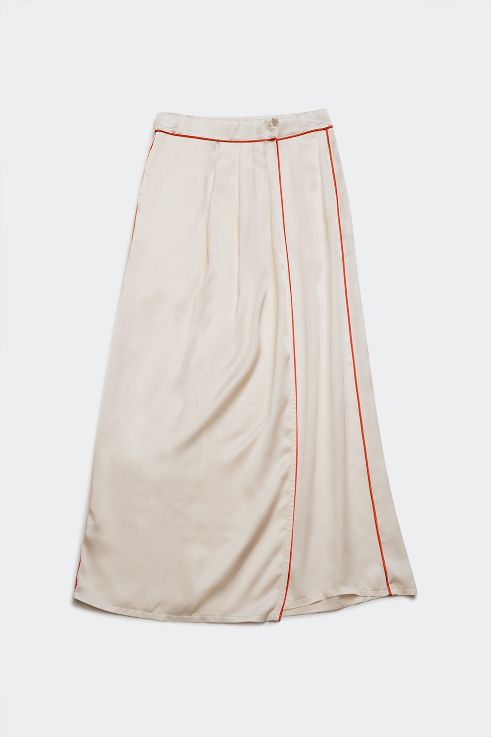 Q2 Jupe en satin crème avec couture couleurée