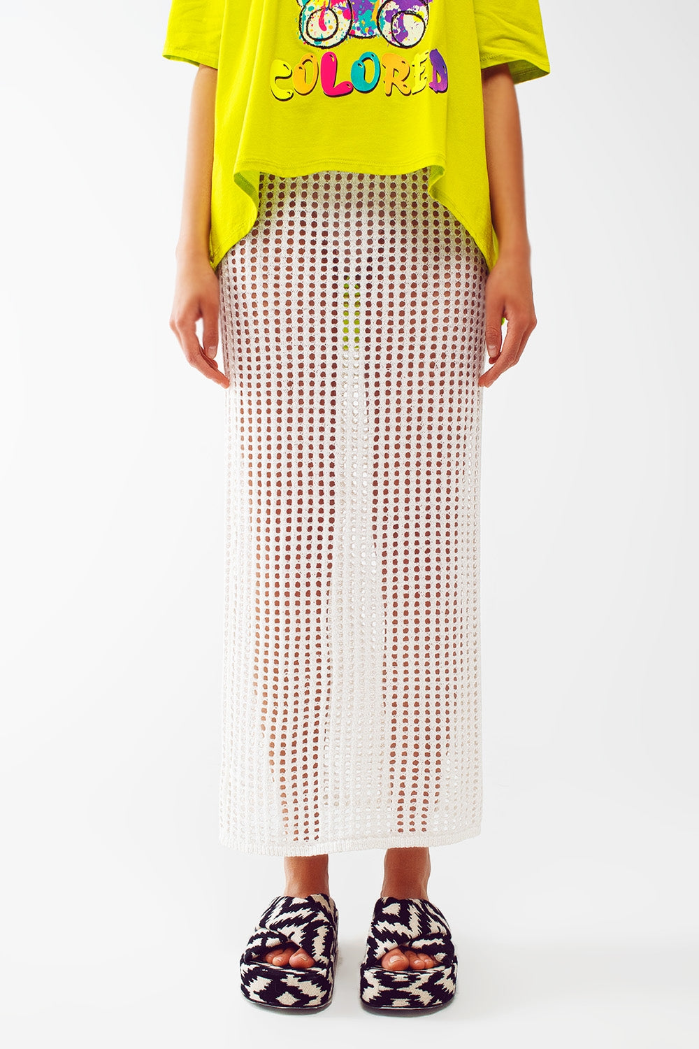 Jupe longe au crochet transparente en blanc