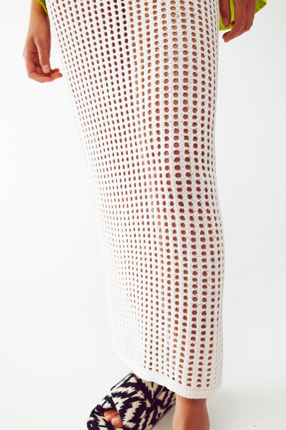 Jupe longe au crochet transparente en blanc