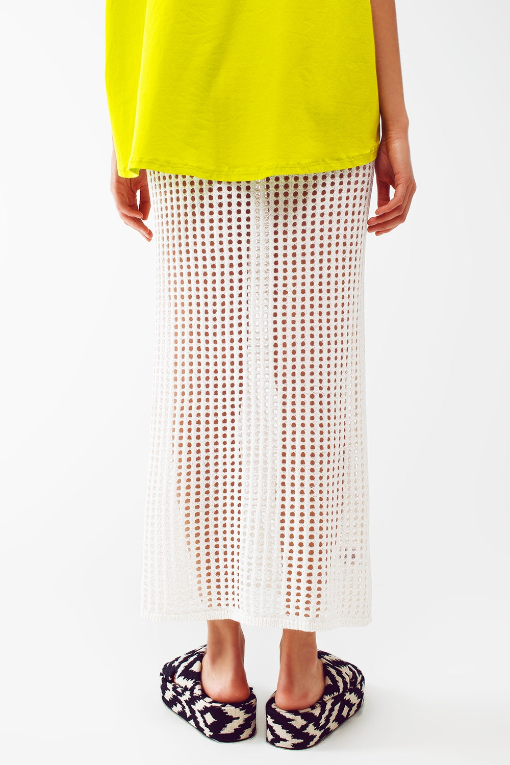 Jupe longe au crochet transparente en blanc