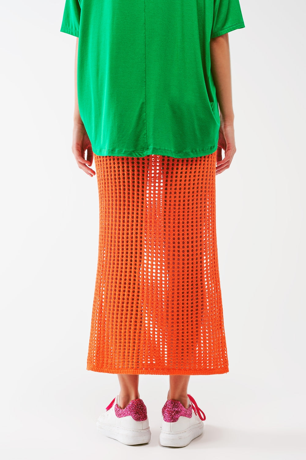 Jupe longe au crochet transparente en orange