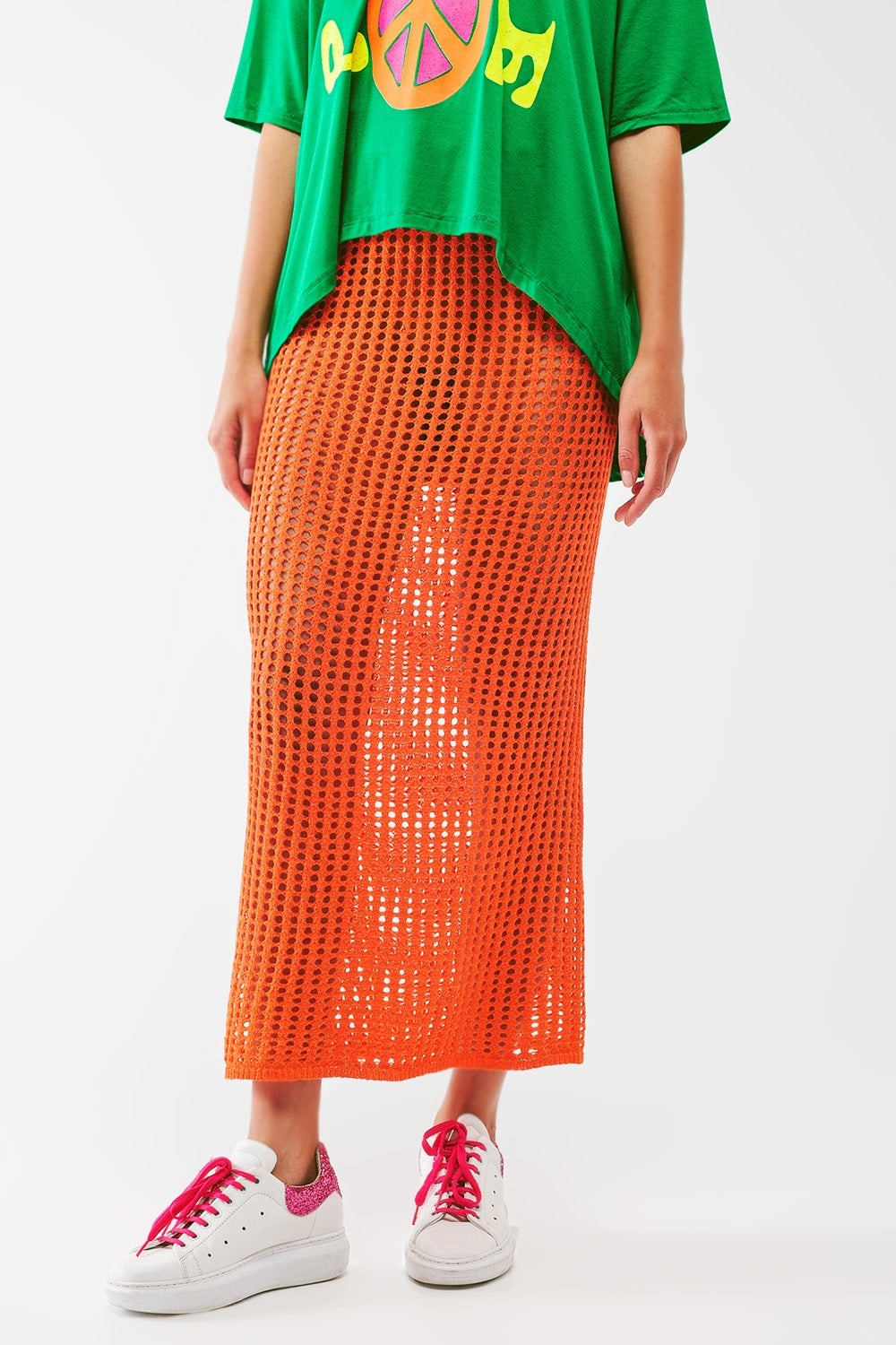 Jupe longe au crochet transparente en orange