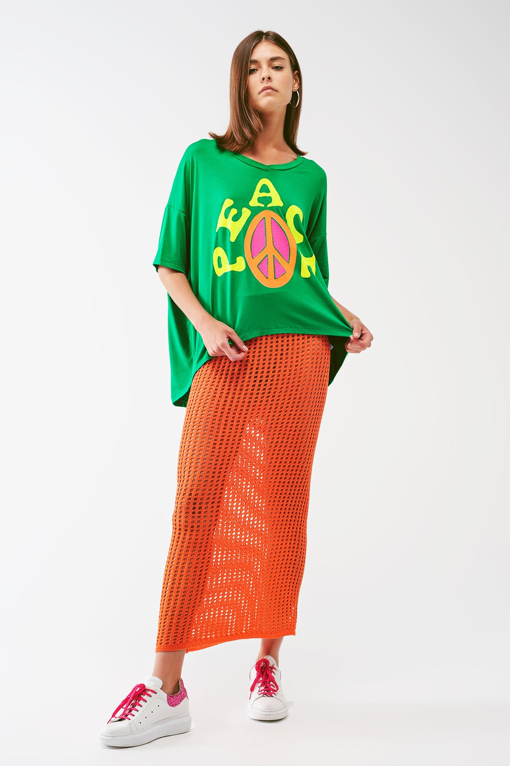 Jupe longe au crochet transparente en orange