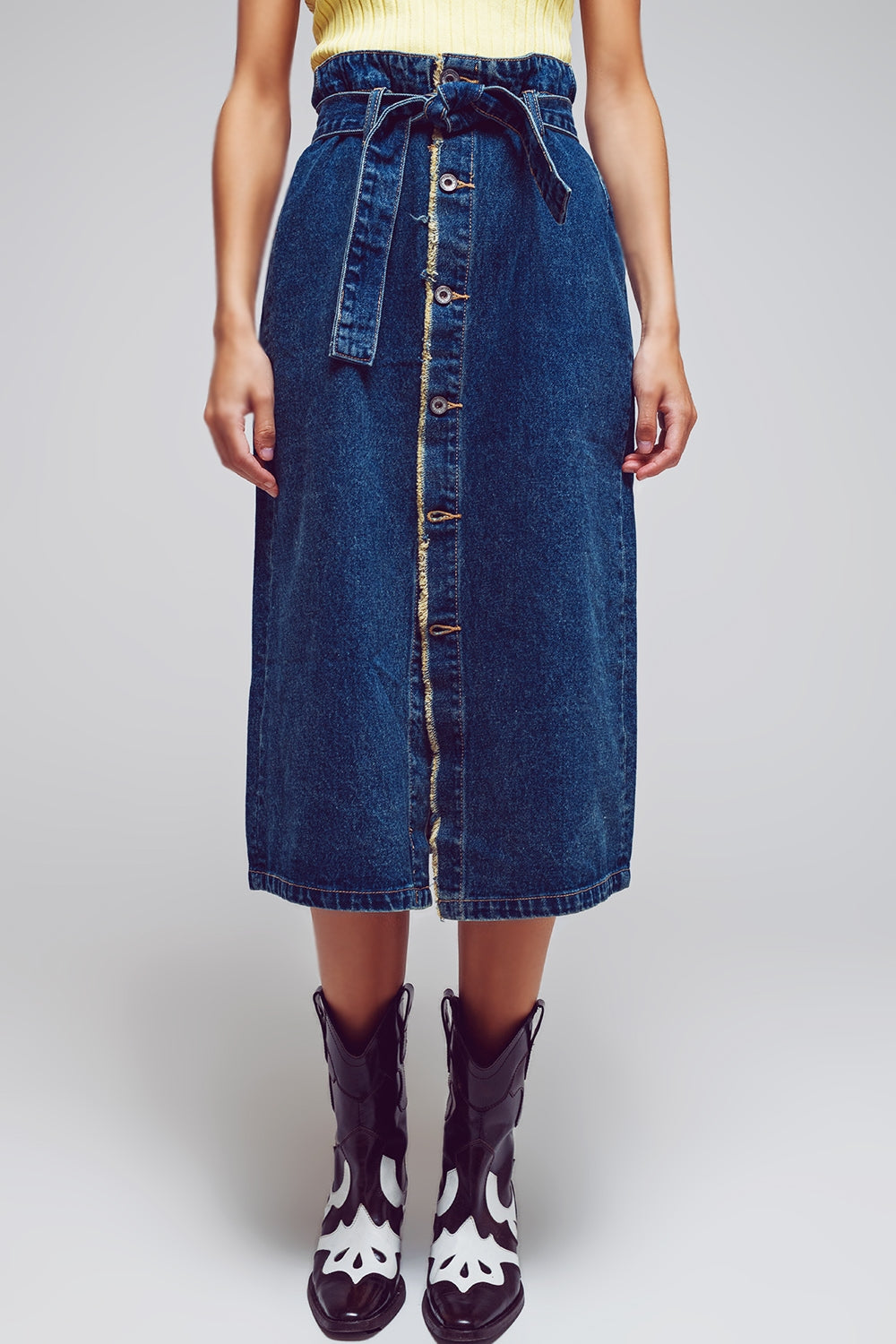 jupe longue boutonnée en jean à ceinture