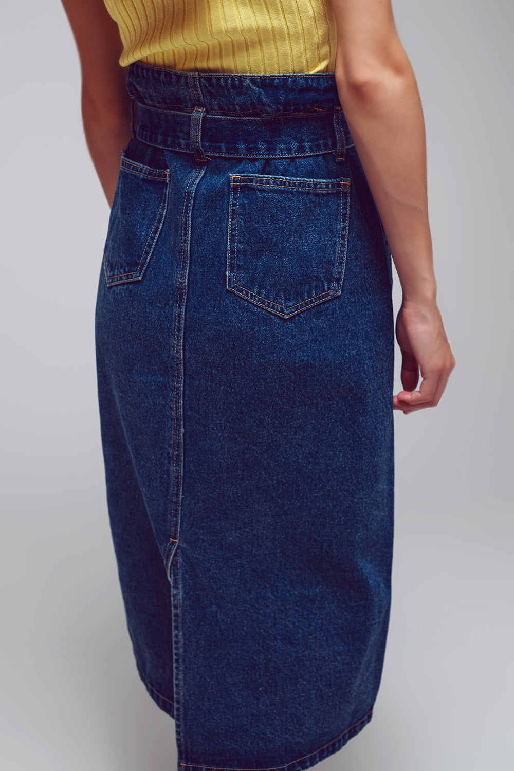 jupe longue boutonnée en jean à ceinture