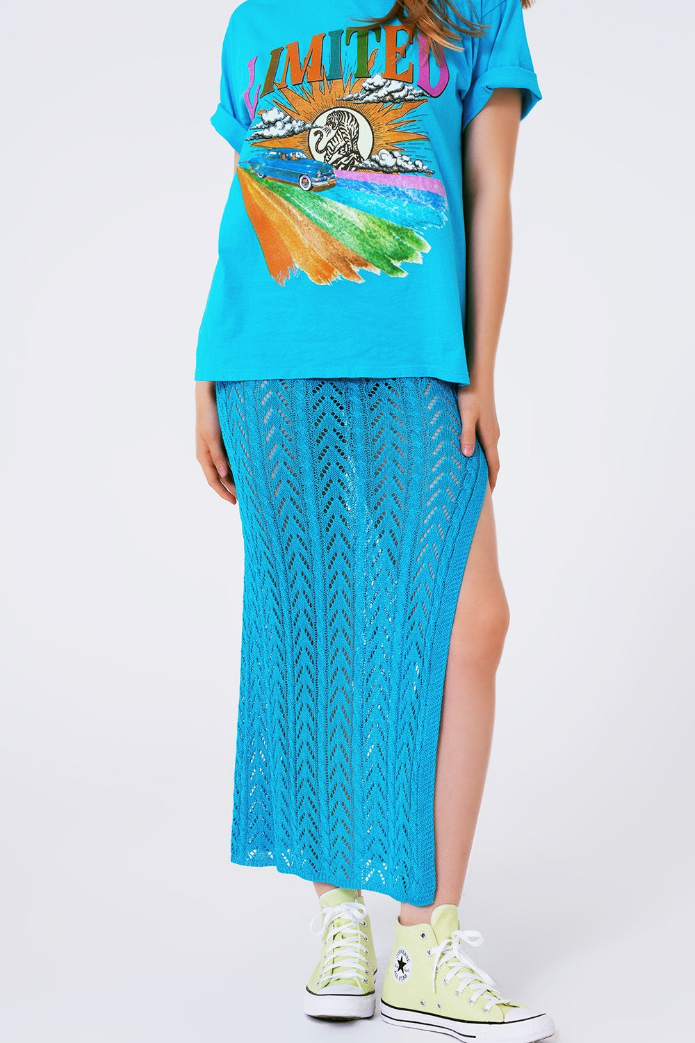 Jupe longue en crochet bleu