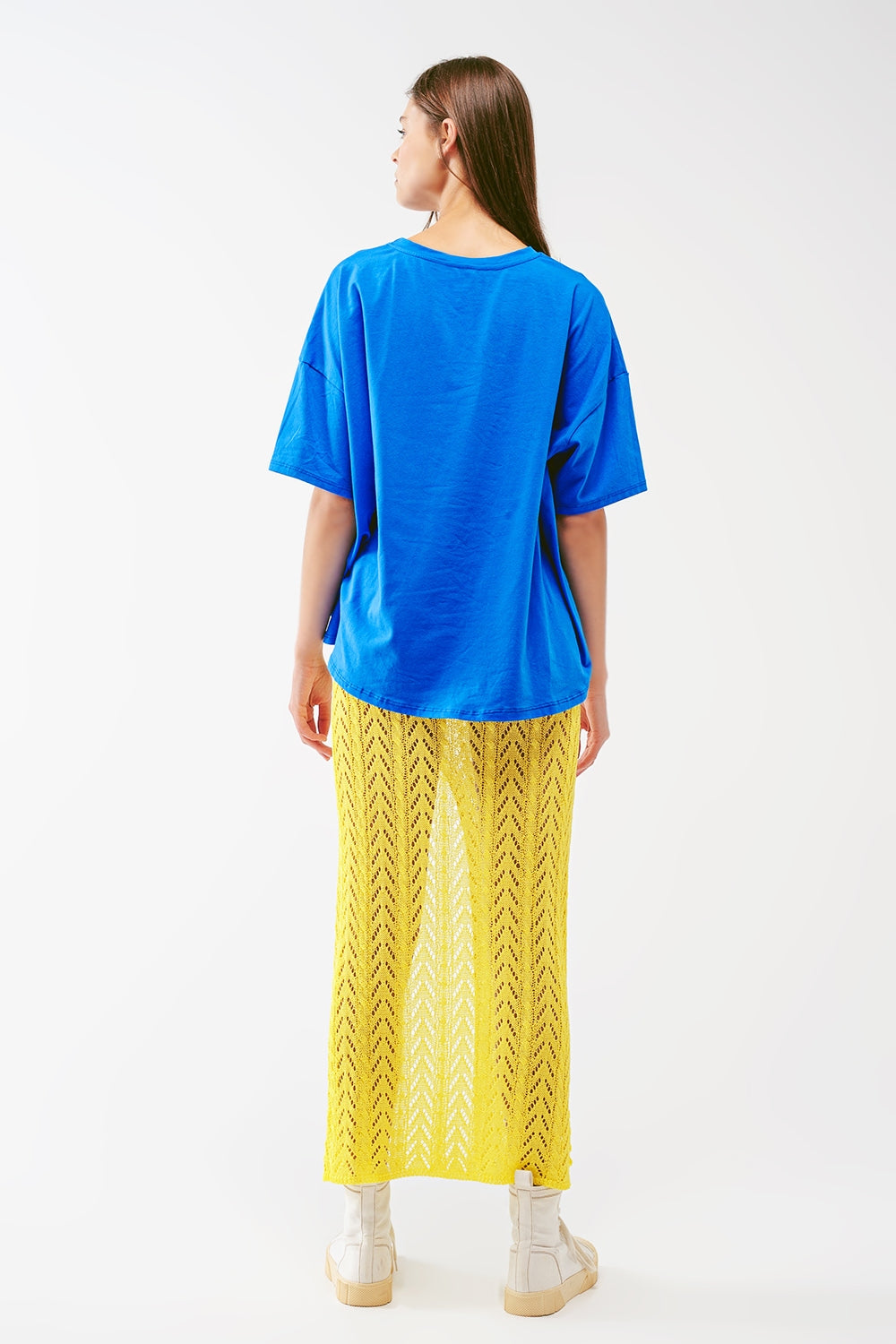 Jupe longue en crochet en jaune