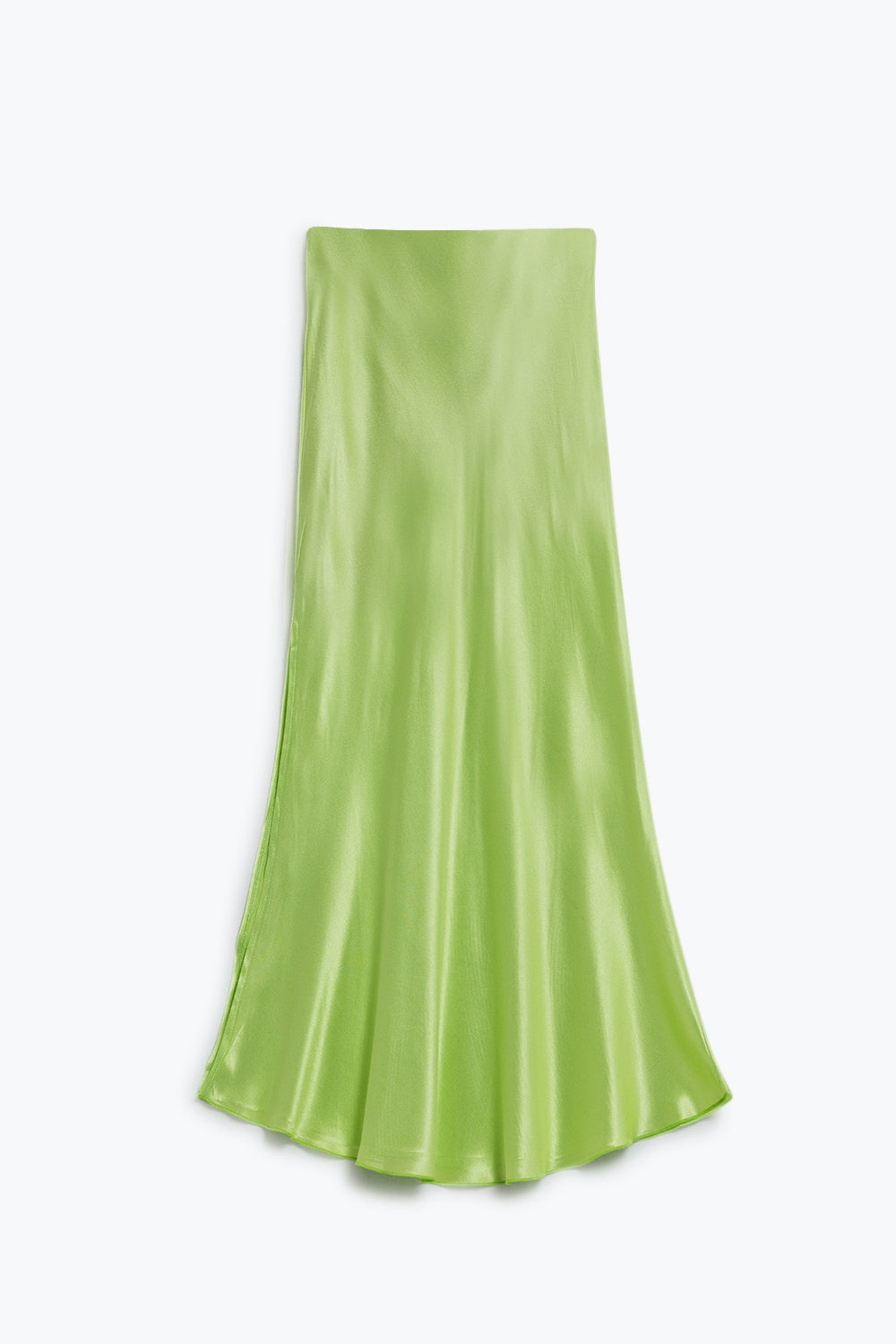 Jupe longue en soie couleur lime avec fente latérale