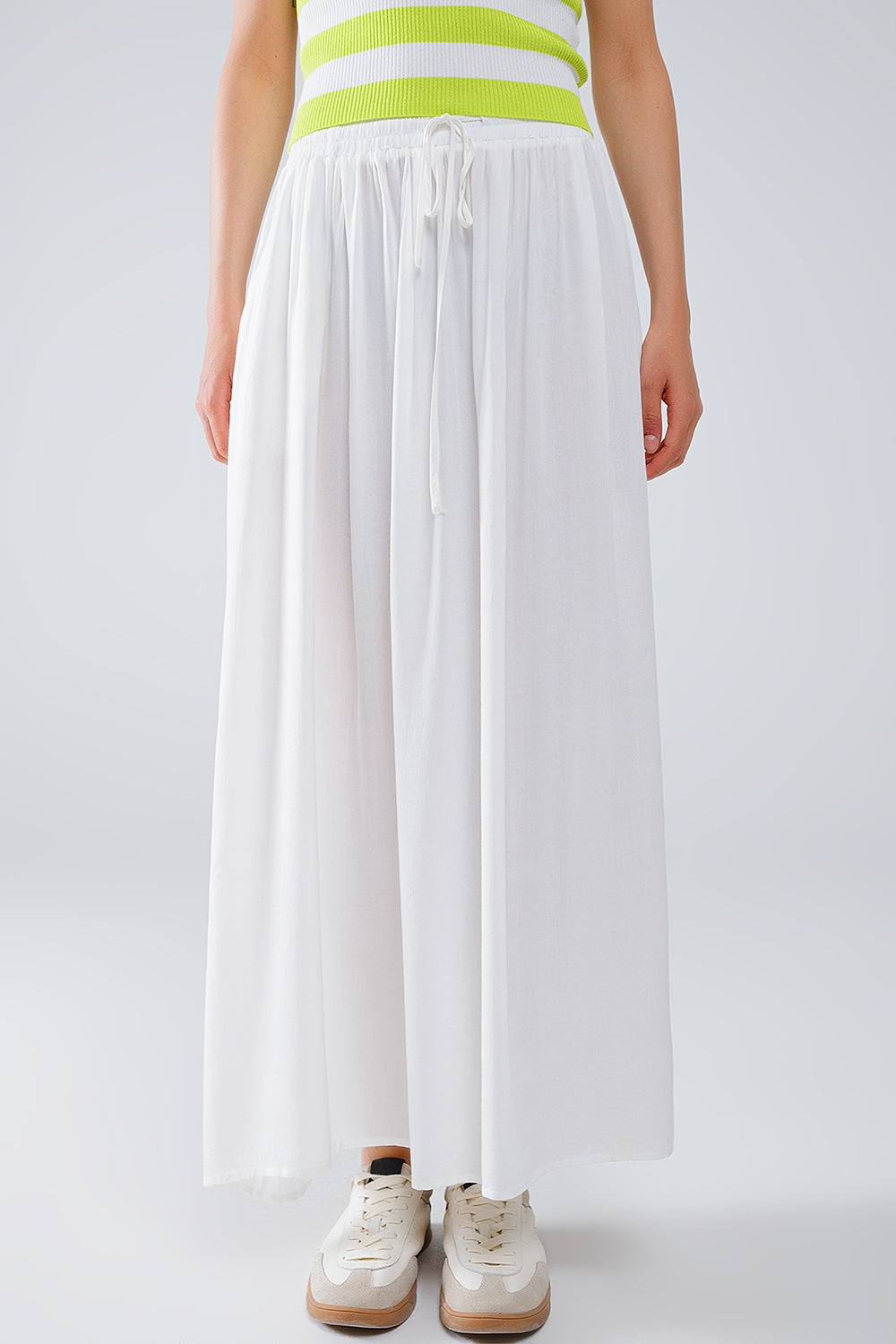 Q2 Jupe longue en tissu fluide blanc avec taille élastique