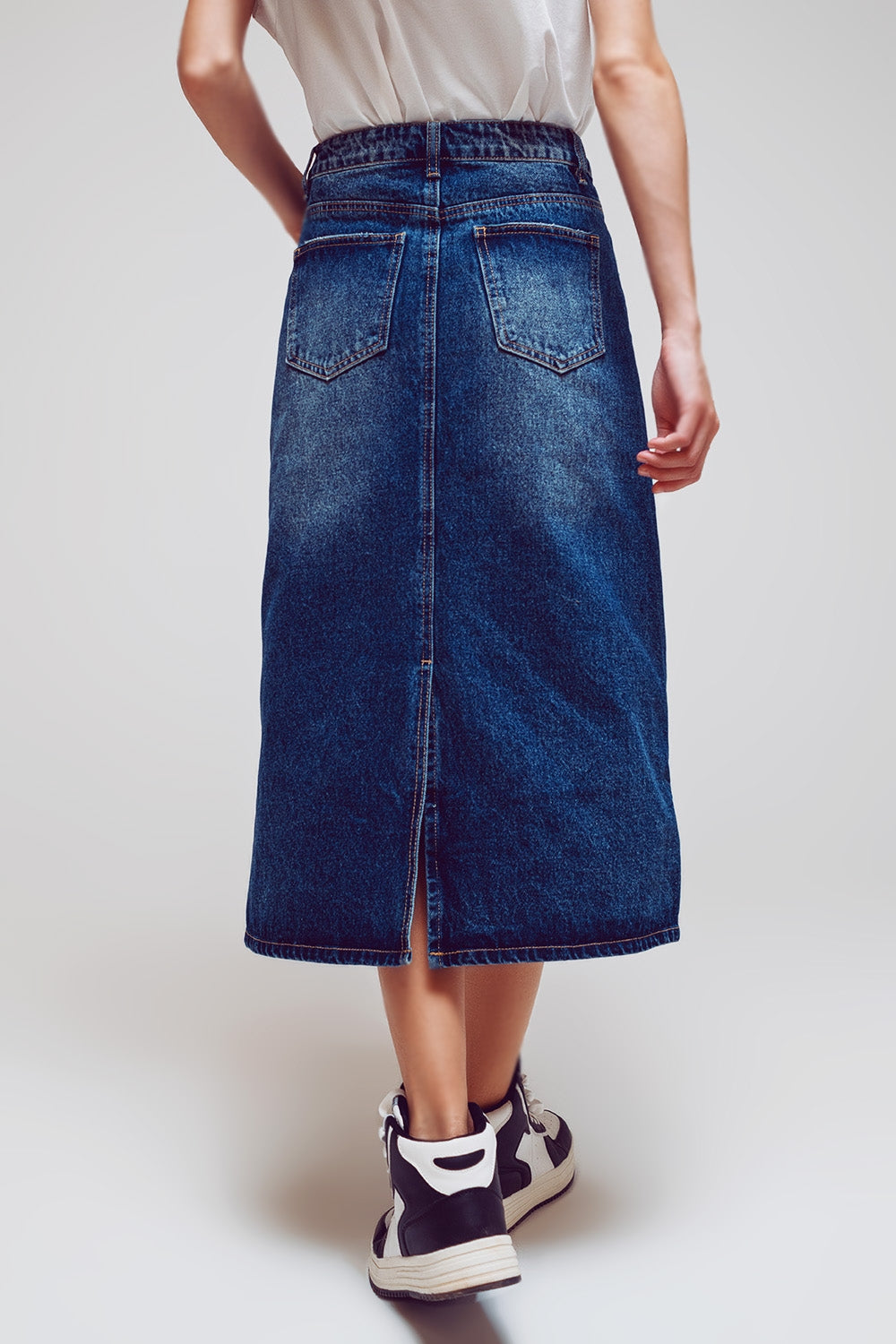 Jupe maxi crayon en denim avec détails de panneaux à l'avant