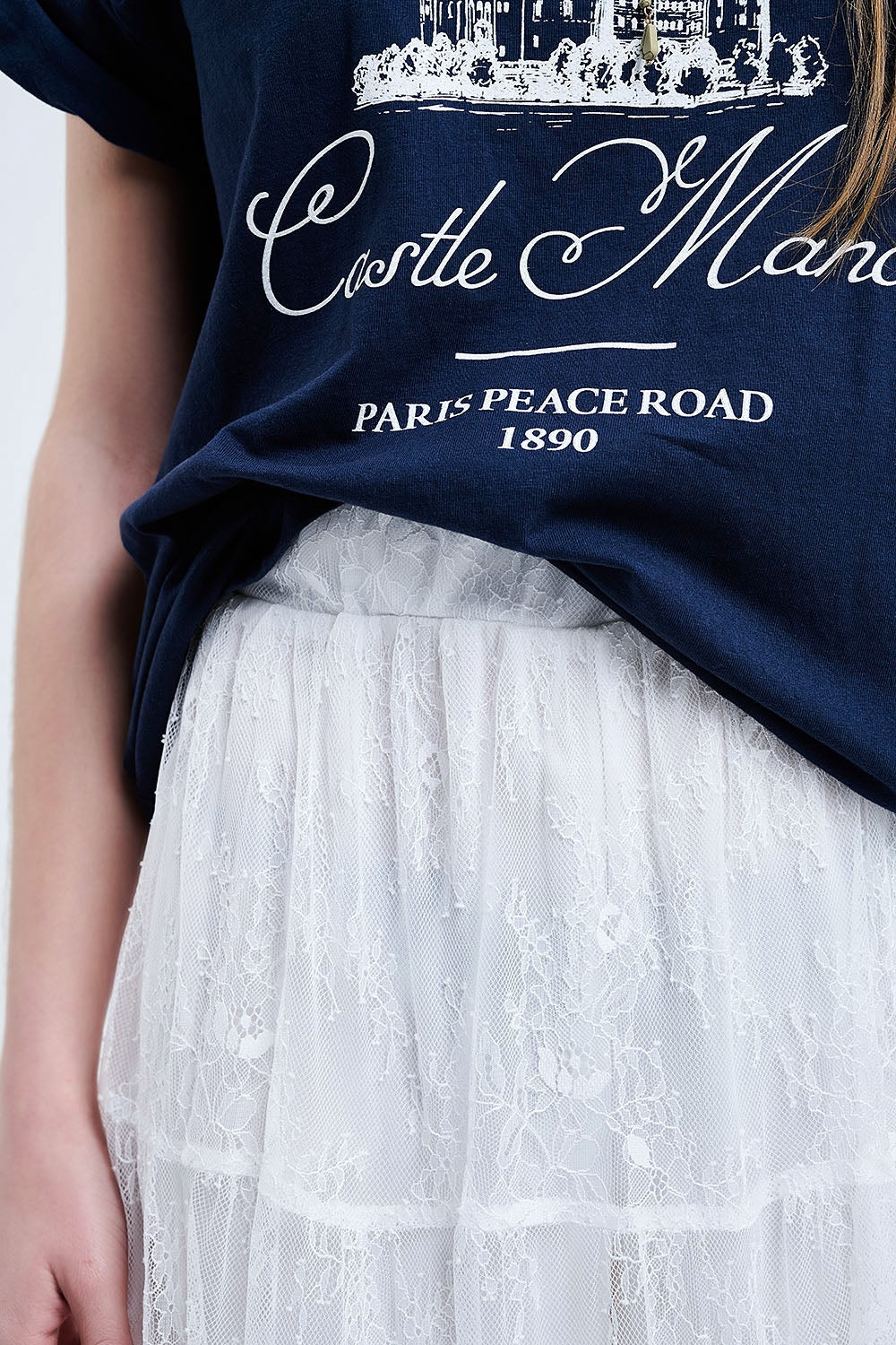 jupe maxi en dentelle blanche à imprimé floral