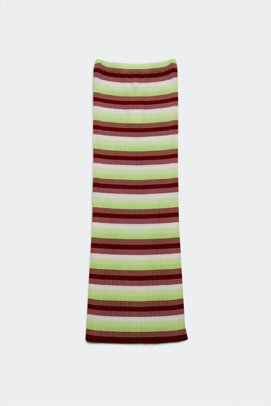 Q2 Jupe maxi en tricot léger à rayures vert