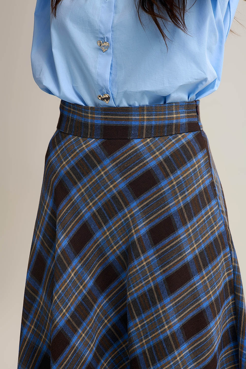 Jupe mi-longue à carreaux marron