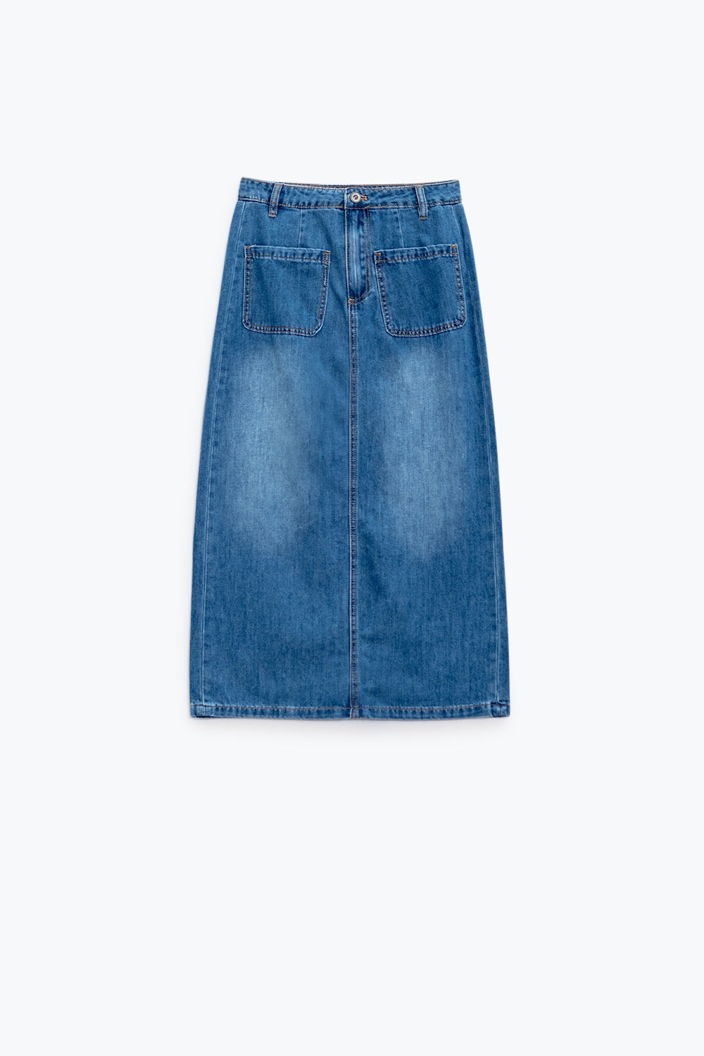 Jupe midi en denim avec poches sur le devant