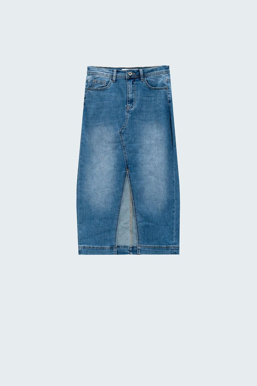 Jupe midi en denim extensible avec fente sur le devant