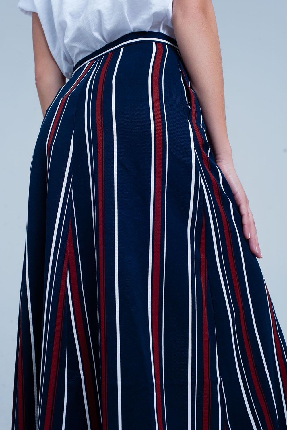 Jupe midi rayée bleu marine