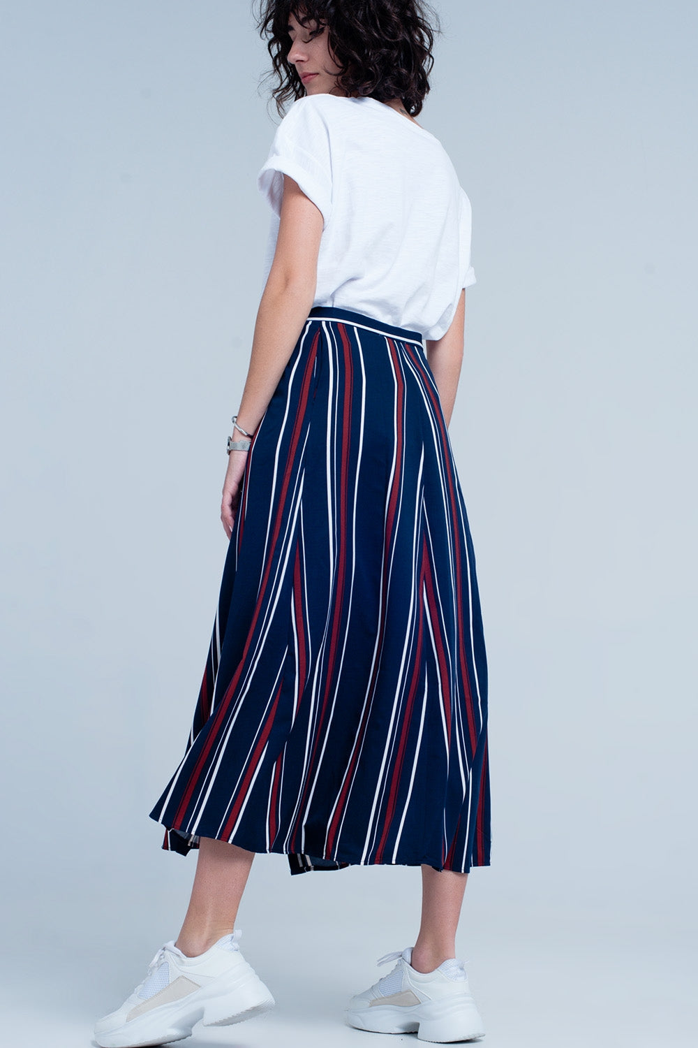 Jupe midi rayée bleu marine