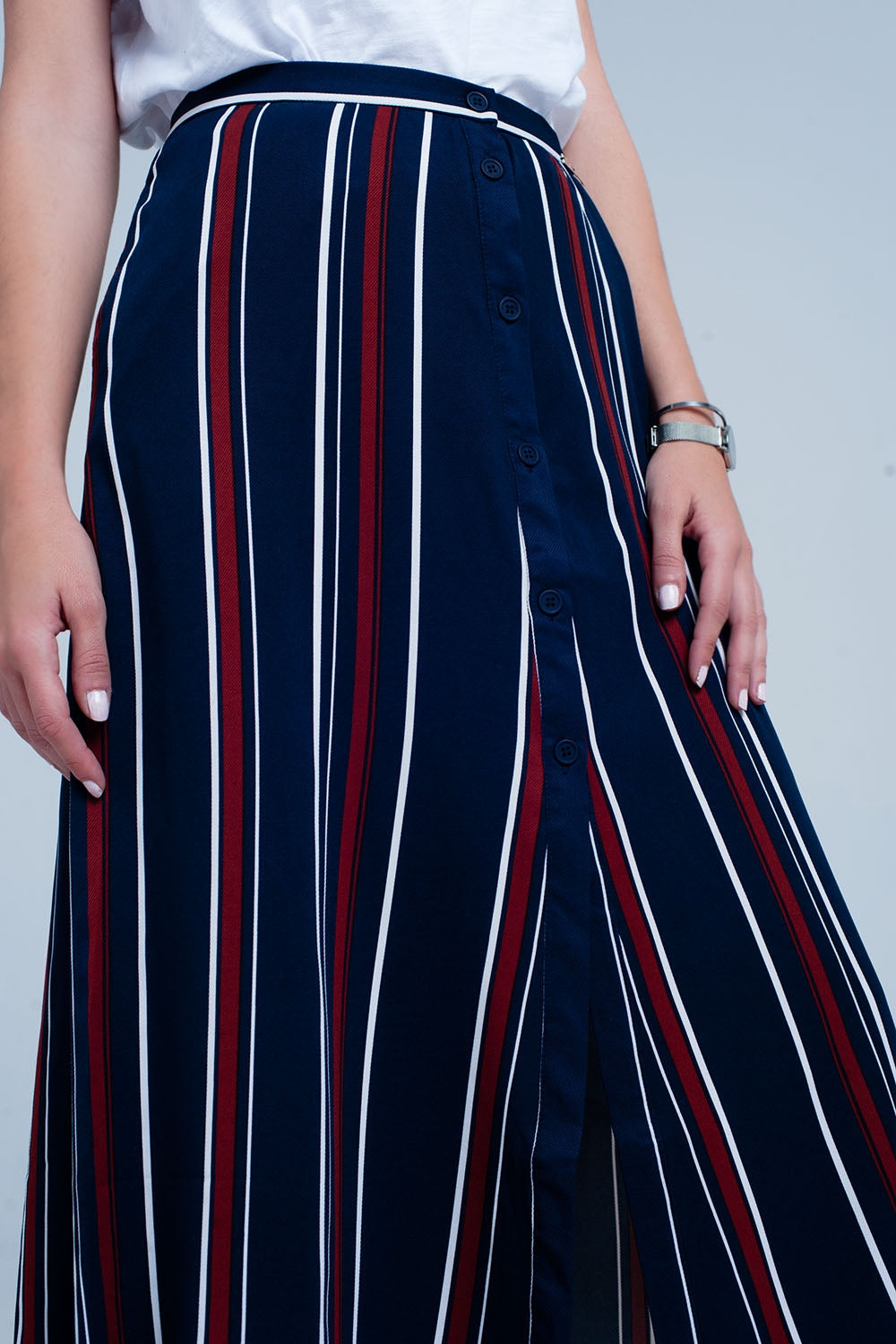 Jupe midi rayée bleu marine