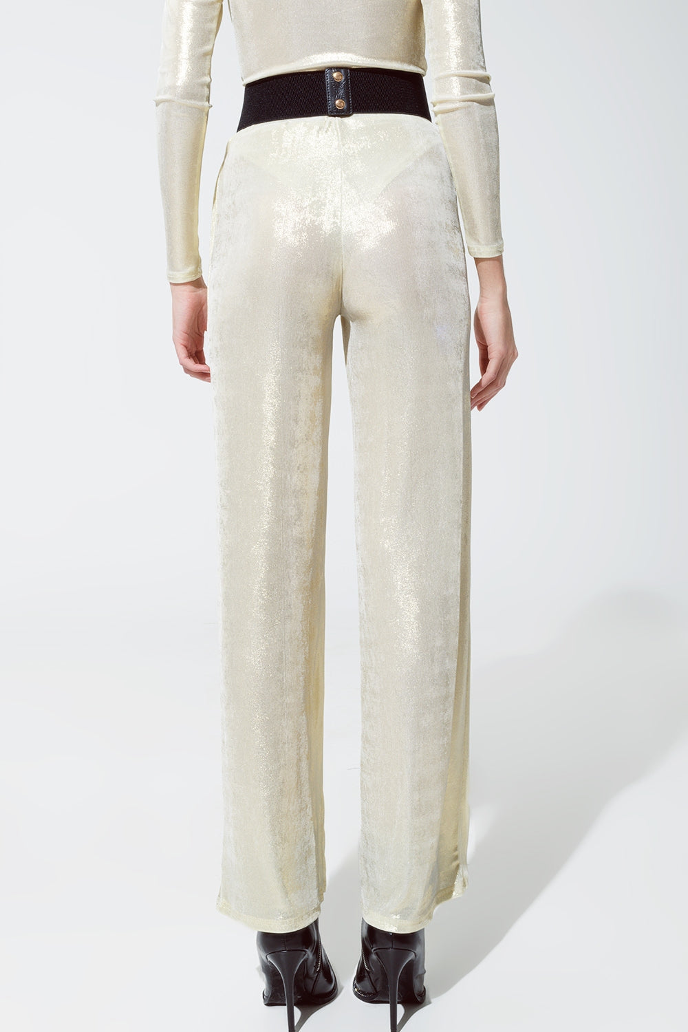 Leggings évasé à finition métallique en blanc nacré.