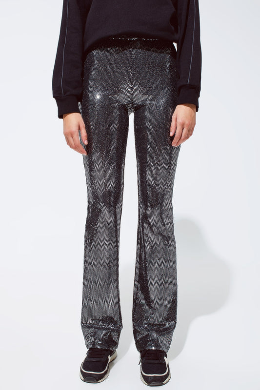 Q2 Leggings évasés en tissu métallique argenté