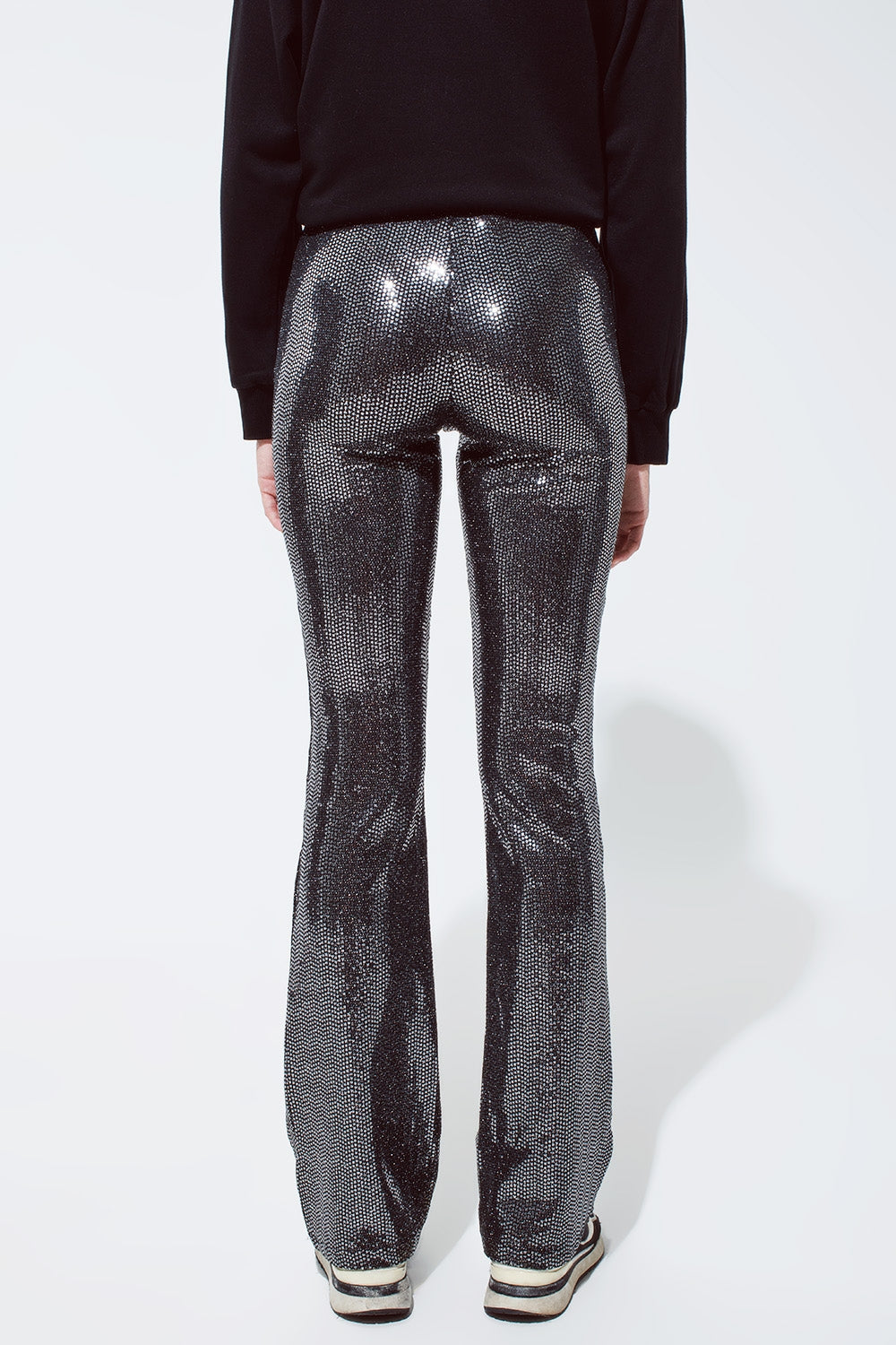 Leggings évasés en tissu métallique argenté