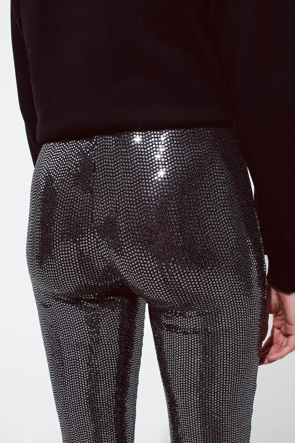 Leggings évasés en tissu métallique argenté