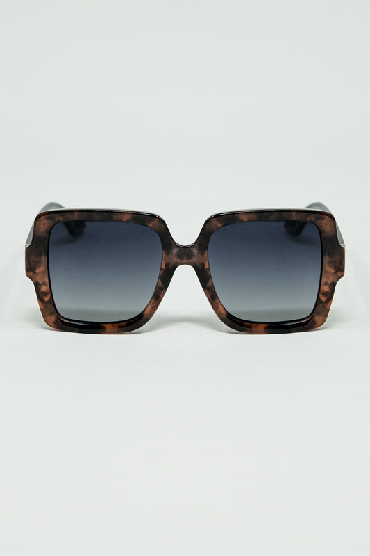 Q2 Lunettes de soleil avec monture imprimée marron et branches noires