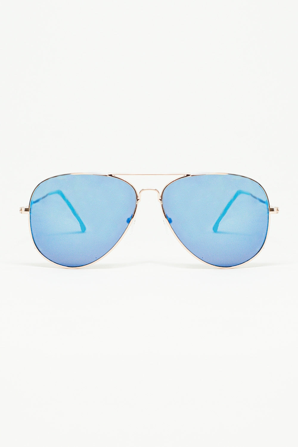 Q2 Lunettes de soleil aviateur rétro avec verre fumé bleu et monture dorée